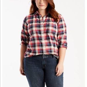 Plus Levi Boyfriend Fit Plaid Button Down Shirt